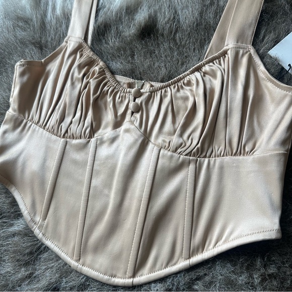 Zara Satin Effect Corset Top - Size Small - Soft Tan - NWT - Picture 2 of 6
